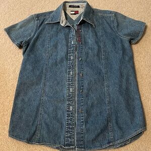 vintage Tommy Hilfiger jean short sleeved button down top size 4